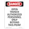 Signmission OSHA Sign, 14" H, 10" W, Rigid Plastic, Portrait Open Trench Authorized Personnel Only, Portrait OS-DS-P-1014-V-1909 - alternate 1